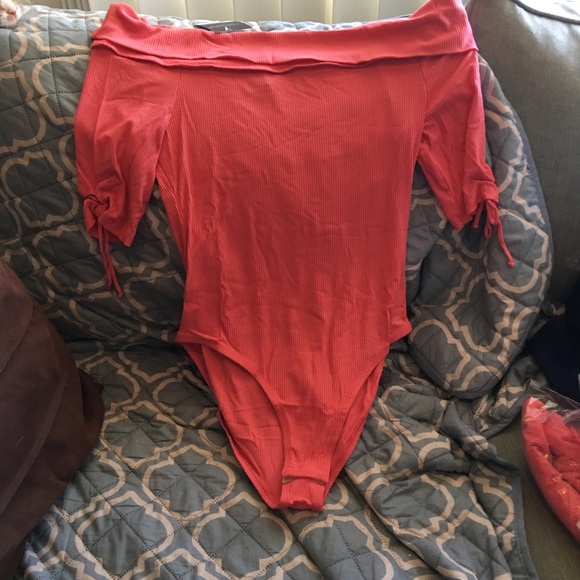 TOPSHOP BODYSUIT Coral Bandeau Off The Shoulders - Picture 7 of 8